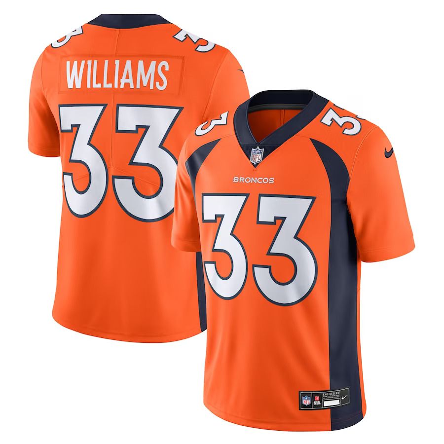Men Denver Broncos 33 Javonte Williams Nike Orange Vapor Untouchable Limited NFL Jersey